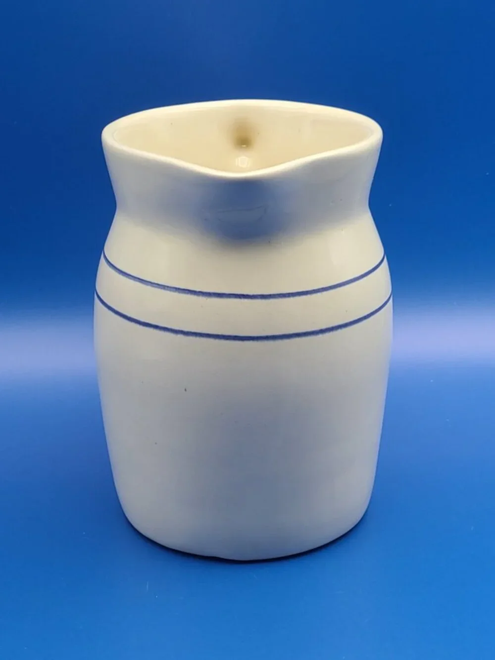 Vintage Stoneware Blue Stripe Rustic Pitcher Farmhouse Pottery 6